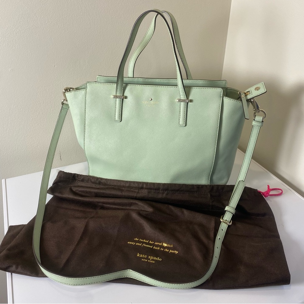 Kate Spade mint green bag with removable strap and dust cover